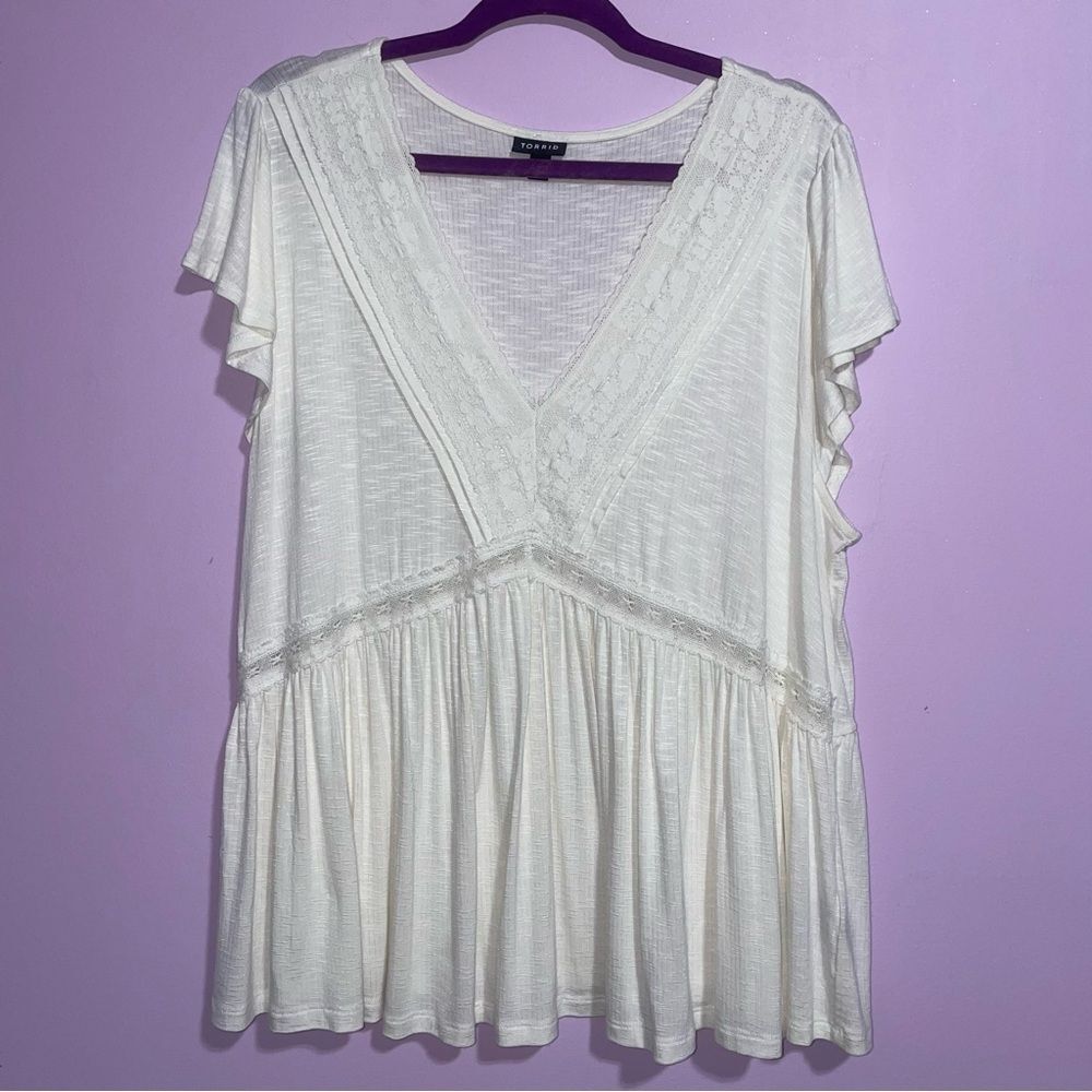 Torrid White Babydoll Blouse Top Women Size 1X Cottagecore Boho Soft Girl Casual